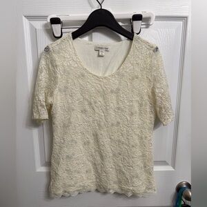 Coldwater Creek Ivory Lace Top Cottagecore Romantic Blouse M Feminine Fairy